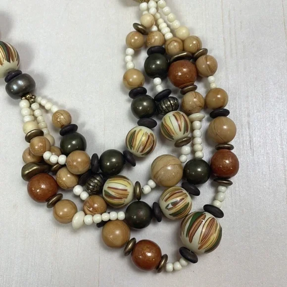 ICervoni Creations Boho Wood, Resin, and Chain Beaded Long Necklace, 36” Long